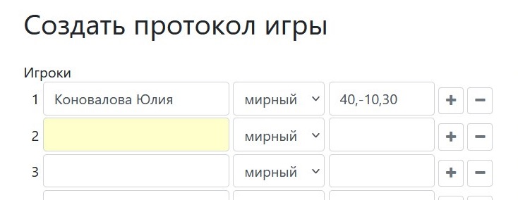 Клуб Мафия Синдикат — фрагмент создания турнирного протокола